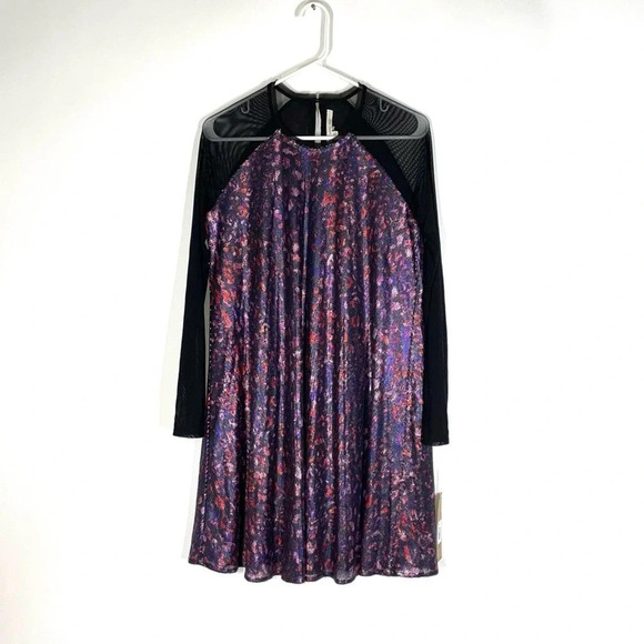 NEW RACHEL Rachel Roy Multicolor Sequin Sheer Long Sleeve Dress Size Medium - Picture 3 of 10